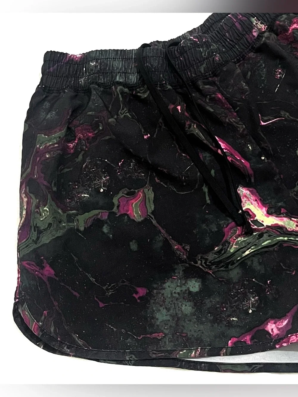 Champion Women’s Black Marble Print Athletic Running Shorts with Liner Sz Small